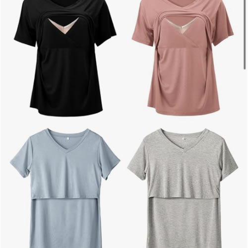 Rnxrbb 4 Pack Nursing Tops for Breastfeeding Summer Short Sleeve T Shirts V Neck Postpartum Clothes