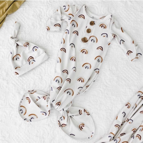 Cannon's Earthy Rainbow Newborn Baby Knot Gown & Hat | Caden Lane