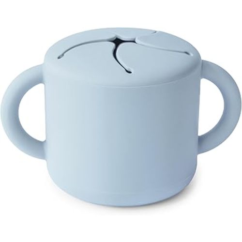 mushie Silicone Snack Cup | Spill Proof Food Container for Toddler and Baby (Powder Blue)