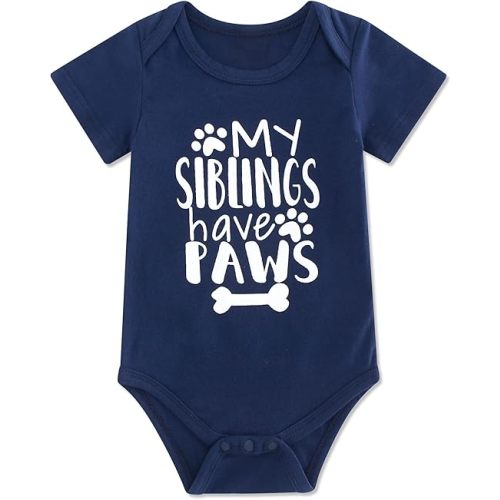 Funnycokid Baby Boys Girls Bodysuit Funny Newborn Romper Short Sleeve Infant Neutral Outfits Jumpsuit 0-12 Months - 6-12 Months - A3 My Siblings Have Paws Navy