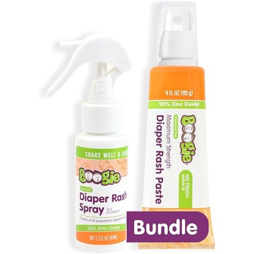 Boogie Maximum Strength Diaper Rash Bundle, Extra Strength Paste in Applicator Tube, 4 oz. + Diaper Rash Cream Spray, 1.7 oz.