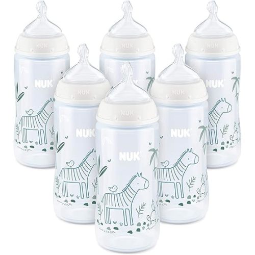 NUK Smooth Flow Anti-Colic Bottle, 10 Ounce Pack of 6, Fashion (Zebra)