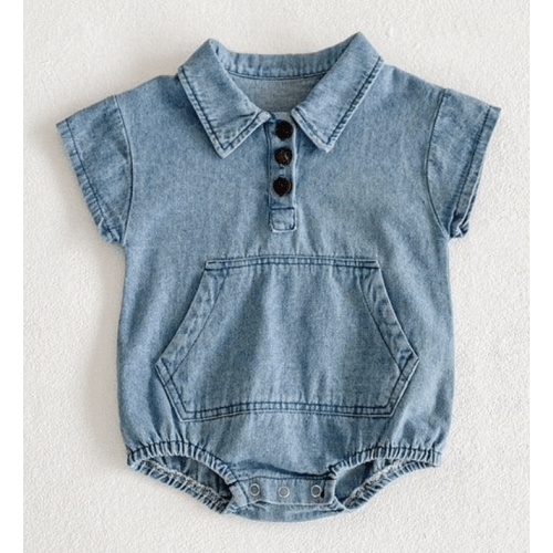 Baby Cotton Denim Shirt Romper | 0-6mo