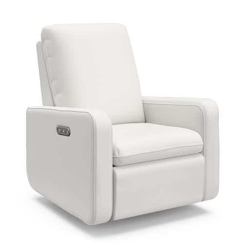 Graco Teddi Power Recliner Swivel Glider, Electronic Power Recline, Oeko-TEX 100 Certified, USB-A & USB-C Charger, Premium Cushioning & Comfort – (Ivory Basketweave)