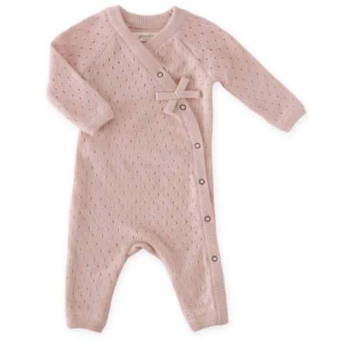 Pointelle Knit Kimono Romper- Soft Peony (3-6 months)