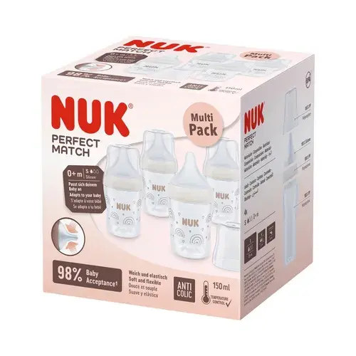 Nuk Perfect Match PP Bottle 150ML Rainbow - 4Pack | Baby Bunting AU