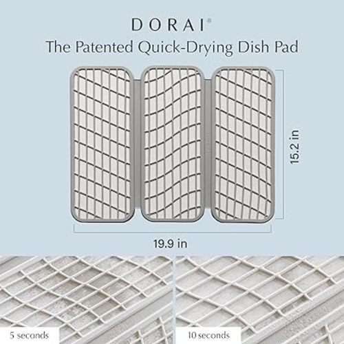 Dorai Home Dish Pad – Quick-Dry Diatomite Stone Drying Mat for Kitchen Counter, 19.9" x 15.2" x 0.52", Sandstone