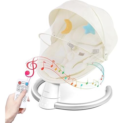 Baby Swing for Infants, Portable Electric Baby Rocker Bluetooth Support with 5 Swing Speed 10 Lullabies, Remote Control/Touch Panel - Infant Swing for Indoor and Outdoor Use, Cream
