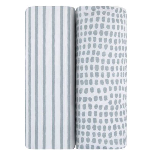 Ely's & Co. Baby Fitted Waterproof Bassinet Sheet Set 100% Combed Jersey Cotton Misty Blue Stripes & Splash 2 Pack