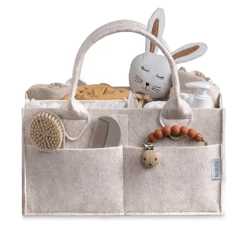 PUTSKA Baby Diaper Caddy Organizer - Nursery Storage Basket for Diaper Station, Baby Basket Shower List and Registry Gift Must-Haves, Newborn Essentials, Nursery Decor for Boy or Girl - Mocha,Regular