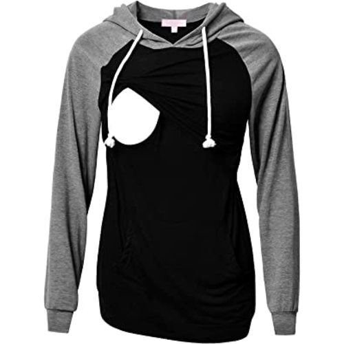Bhome Nursing Shirt Long Sleeves Hoodie Breastfeeding Top Sweatshirt