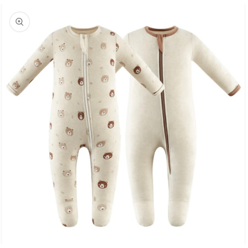 100% Cotton Footed Zip Pajamas - 2 pack - Mini Bears & Beige – Owlivia