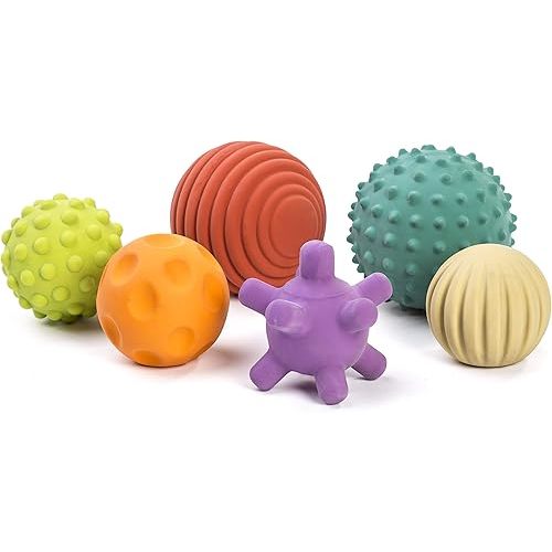 Miniland 6 Sensory Balls, Babies Birth to Toddlers Age 4, Natural Rubber Latex, Soft Teething Toys, Easy Grip Play, Textured, Colors Multi-Sensory Stimulation, Motor Skill Development