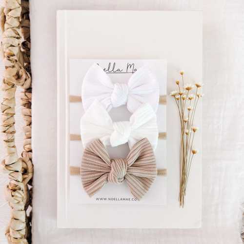 Ribbed Baby Bow Set, Baby Girl Headband Set, Bundle of Hair Bows, Newborn Headbands, Infant Top Knots, Knotted Baby Bows, Toddler Hair Clips