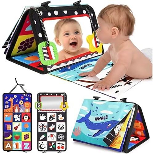 URMYWO Tummy Time Toys - Black and White Baby Toys - Baby Mirror - High Contrast Baby Toys for Newborn Brain Development - Infant Sensory Toy 0-3-6-12 Months - Visual Stimulation Montessori Toy Gift