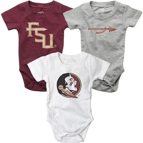 Wes and Willy Baby College Team 3 Pack of Cotton Rompers