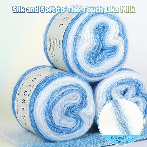 Katech Yarn for Crocheting-Gradient Cake Yarn-4x100g 60% Cotton 30% Acrylic 10% Wool -Perfect for Scarves, Shawls, Blankets, and Garments That Stand Out with Style(E)