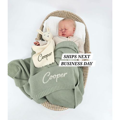 Juego de mantas para bebés, nombre bordado personalizado, manta para cochecito, regalo para bebés recién nacidos, punto de algodón suave y transpirable
