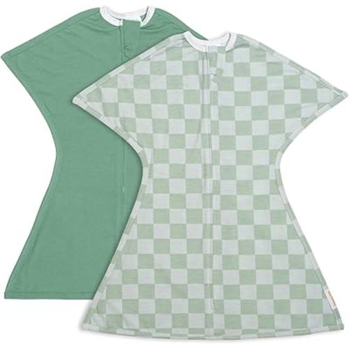SleepingBaby Zipadee-Zip Transition Swaddle - Baby Swaddling Blanket with Zipper Convenience - Roomy Baby Wearable Blanket for Easy Diaper Changes - Greens, Medium (6-12 Month) - 2 Pack