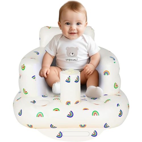 Inflatable Baby Chair, Baby Inflatable Seat for Babies 3 Months and Up Summer Inflatable Baby Seat for Sitting Up, Blow Up Baby Floor Seat with Built in Air Pump, Rainbow