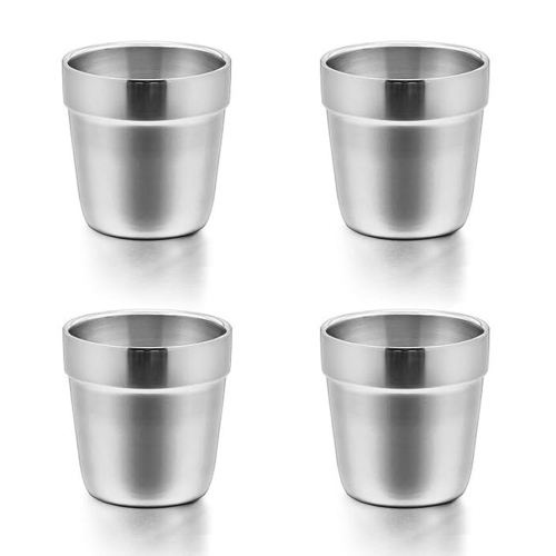 E-far Stainless Steel Cups Set of 4, 6 Ounce Metal Insulated Cups for Toddler Kids Children, Training & Transition, Double Wall & Shatterproof, Mirror Polished & Dishwasher Safe - 4 Pack