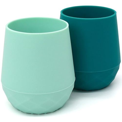 Silicone Training Cups for Babies 4 Months+ | 2 pack Tiny Transition Cup for Baby Boy Gift, Baby Water Cup for 6-12 Months, Toddler Open Cups 2oz, Baby Essentials for BLW (Aquamarine)