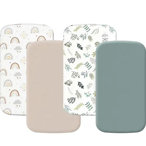 4 Pack Bassinet Sheets (19" x 33"), Compatible with Baby Delight Beside Me Dreamer and Dream On Me Skylar/Lotus/Traveler Baby Bassinet, Soft and Skin-Friendly, Mint Green and Color Rainbow