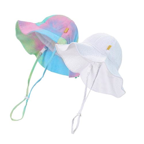 Baby Girls Sun Hat Cute Flower Toddler Summer Outdoor Infant Beach Wide Brim Flowers and tie dye