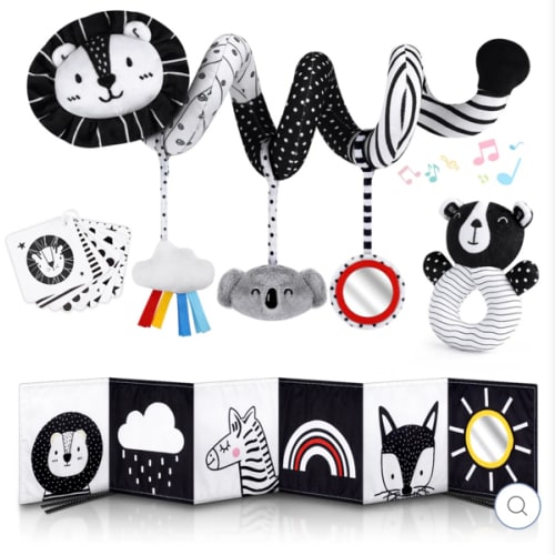 High Contrast Baby Car Seat Toy Set for Newborns