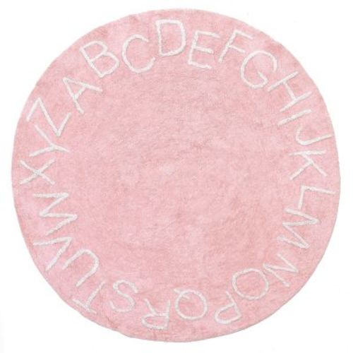 Nuloom Kids Washable Round Alphabet Rug Pink 4'