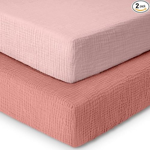 Dreamology Muslin Crib Sheets,Girls,Boys,Standard Crib Sheet,2 Pack,Soft,Pink Crib Sheet,100% Cotton Crib Sheets for Standard Cribs and Toddler Bed Fitted Sheet,52x28 Crib Mattress Sheets | Rose,Pink