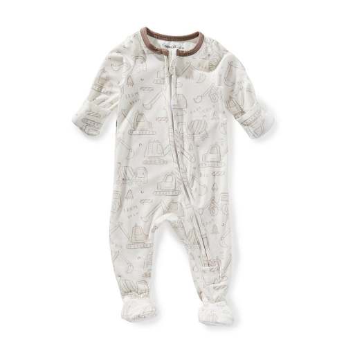 Copper Pearl Baby Boys Newborn-24 Months Gage Construction Print Long Sleeve Zip Front Footie