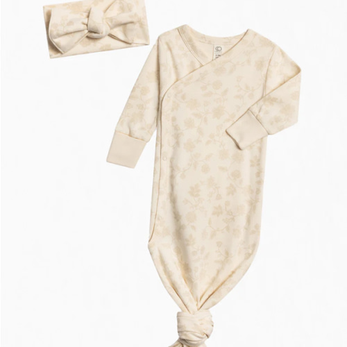 Aria Floral Organic Kimono Gown and Bow Wrap Set