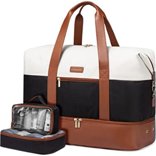 LOVEVOOK Weekender Bag, Large Travel Duffel Bag for Women with 2 Packing Cubes, Carry on Overnight Bag with Shoe Compartment