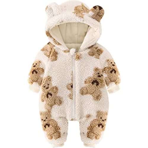 UVIPC Newborn Baby Bear Onesie Baby Fleece Snowsuit Jumpsuit Hooded Footie Thick Winter Outwear for Infant Boys Girls