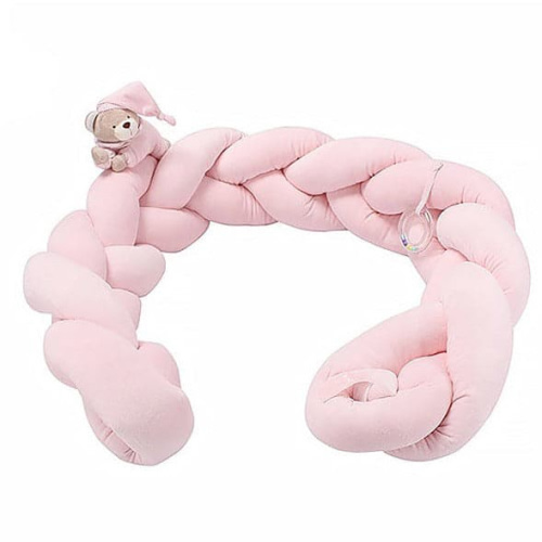 3D Premium Braided Bear Crib Bumper - Pink