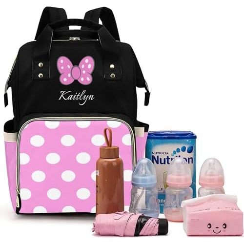 Customizable Large Capacity Diaper Bag Personalized Name, Waterproof Multi-Function Mommy Bag with Thermal Pockets for Girls and Boys