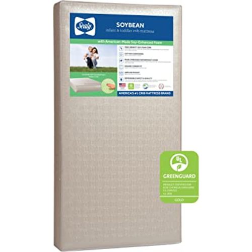Sealy Soybean Premium Foam 2-Stage Crib Mattress & Toddler Bed Mattress, Waterproof Baby Mattress, Hypoallergenic Air Quality Certified, Lightweight, Made in USA, 52"x28"