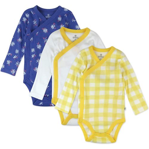 HonestBaby unisex-baby 3-pack Long Sleeve Side-snap Organic Cotton Kimono Bodysuits for Infant Baby Boys (Legacy)