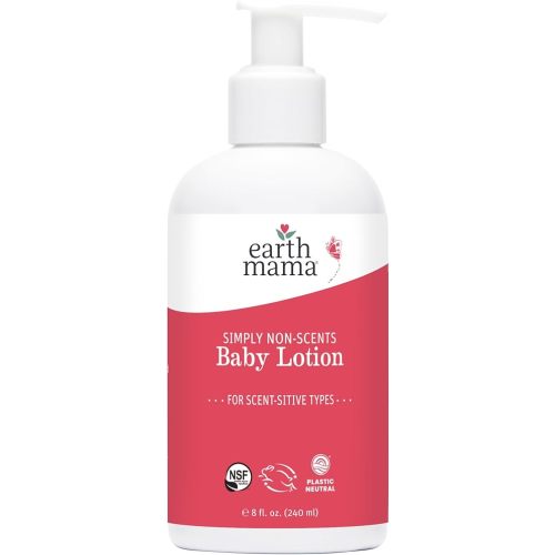 Earth Mama Simply Non-Scents Baby Lotion for Dry Skin, Calendula Cream for Newborn Skin Care, Organic Moisturizer for Children with Aloe Juice, Rooibos, & Shea Butter, Fragrance Free, 8-Fluid Ounce