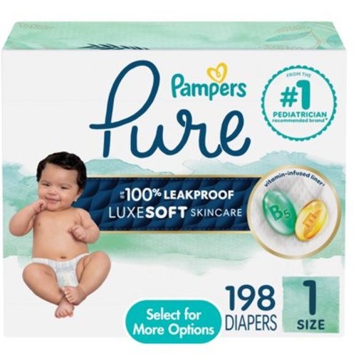 Pampers Pure Diapers Size 1, 198 Count (Select for More Options)