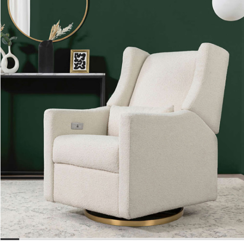 Babyletto Kiwi Ivory Boucle Nursery Power Glider Recliner Chair with Gold Base