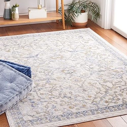 SAFAVIEH Palma Collection Area Rug - 5'5" x 7'7", Beige & Light Blue, Oriental Design, Non-Shedding & Easy Care, Ideal for High Traffic Areas in Living Room, Bedroom (PAM336A)