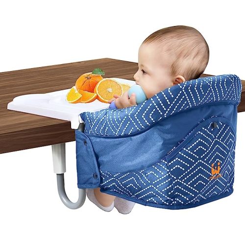 Hook On High Chair with Tray,Portable Baby High Chair That Attaches to Table,Clip On Fast Table High Chair for Babies and Toddlers.Baby Feeding Seat for Dining Table and Counter(Stripe-Blue)
