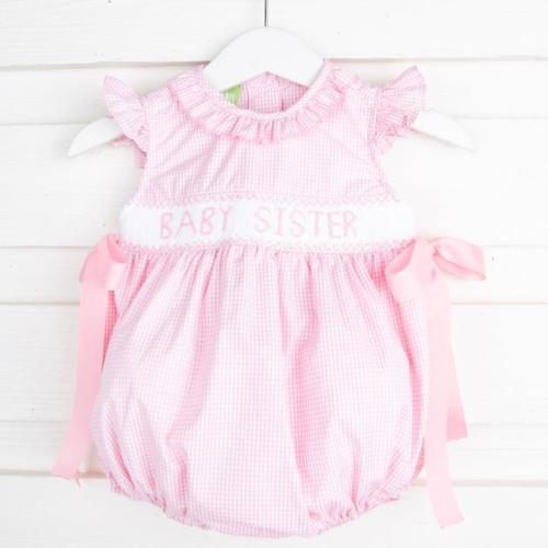 Baby Sister Smocked Ribbon Bubble Light Pink Gingham