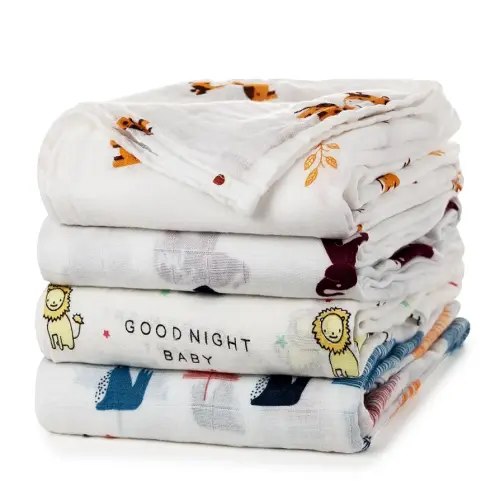 upsimples Baby Swaddle Blanket Unisex Swaddles Wrap Soft Silky Muslin Neutral Receiving Blankets for Boys and Girls, Large 47 x 47 inches, Set of 4 - Sika Deer/Elephant/Lion/Fox