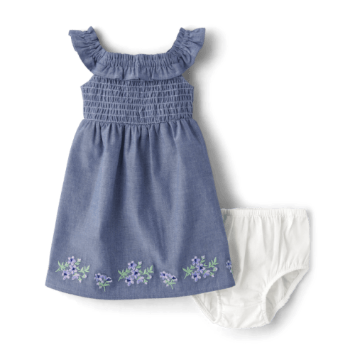 Baby Girls Embroidered Floral Chambray Flutter Dress - Homegrown by Gymboree - Blue