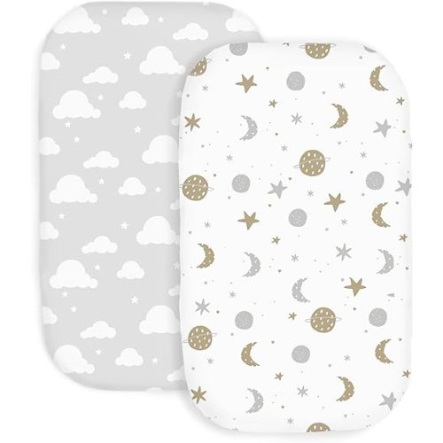100% Organic Cotton 2 Pk of Bedside Sleeper Bassinet Fitted Mattress Sheets for Mika Micky, Baby Delight, Ronbei, Chicco, KoolerThings, Cloud Baby, AMKE, Angelbliss, Maxi-COSI, Arm's Reach, and More.