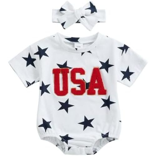 BemeyourBBs Baby Boy Girl 4th of July Outfit USA Short Sleeve Bubble Romper Jumpsuit Newborn Fourth of July Summer Clothes