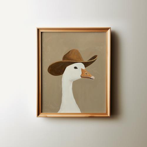 silly cowboy goose print, brown western nursery printable art, neutral southeastern boy room animal wall art, cowboy hat, Digital Download